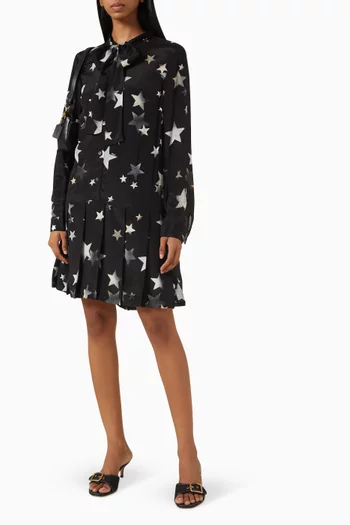 Tie Neck Star Mini Dress in Silk-blend