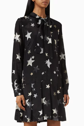 Tie Neck Star Mini Dress in Silk-blend