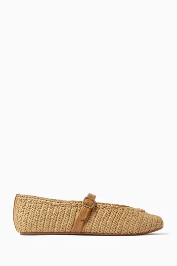 Sculpted Mary Jane Flats in Raffia
