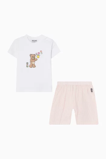 Teddy Logo T-shirt & Shorts Set in Cotton