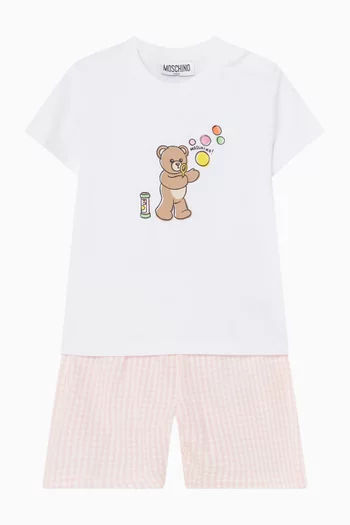 Teddy Logo T-shirt & Shorts Set in Cotton