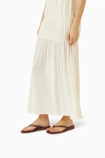 Lina Sandal Flats in Croc-embossed Leather