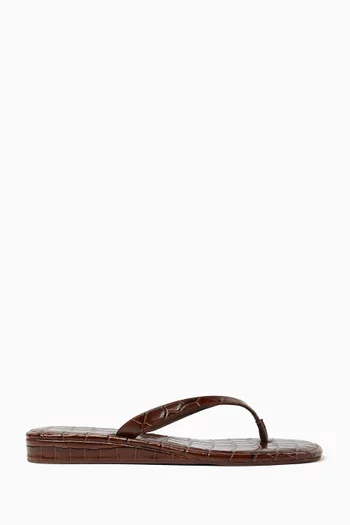 Lina Sandal Flats in Croc-embossed Leather
