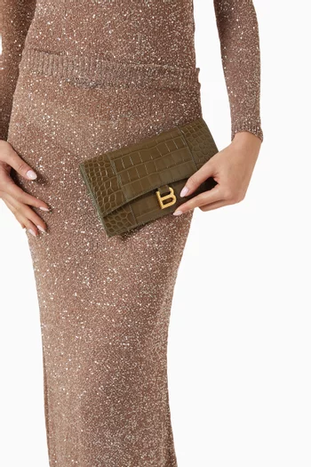 Hourglass Flat Pouch in Croc-embossed Calfskin