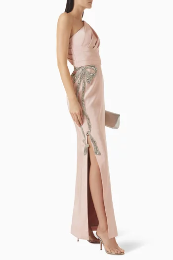 Embellished One-shoulder Gown