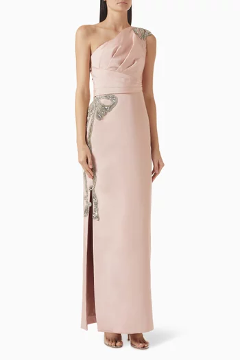 Embellished One-shoulder Gown