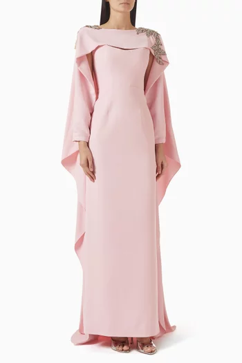 Embellished Cape Dress in Crepe