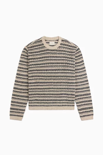 Bouclé Open Knit Crewneck Sweater