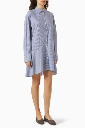 Striped Petal Bottom Mini Shirt Dress in Cotton