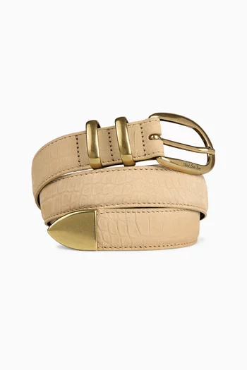 Croc-Embossed Nubuck Belt