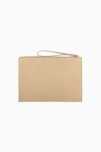 Small Croc-Embossed Nubuck Pouch
