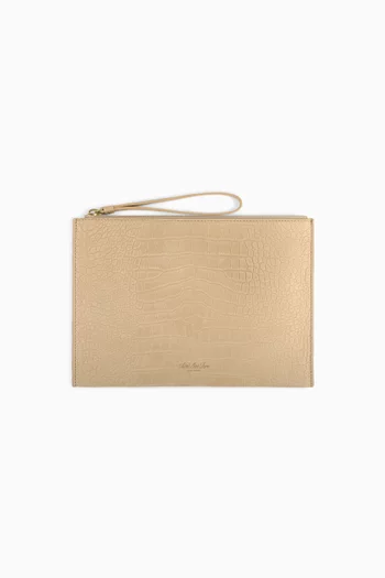 Small Croc-Embossed Nubuck Pouch