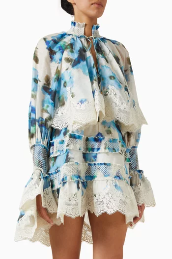 Alchemy Shirred Mini Dress in Silk-linen