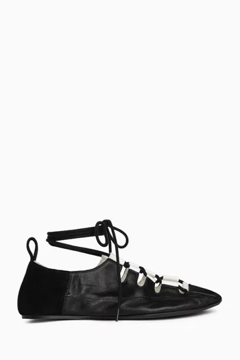Fold Laced Flats in Lamb Leather