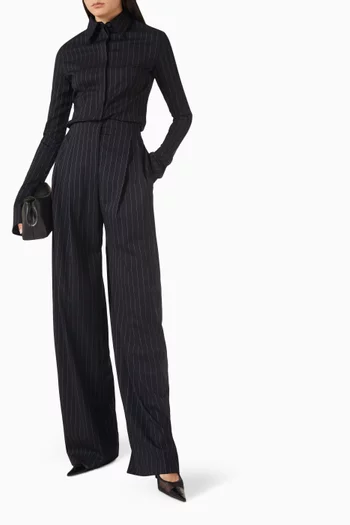Pinstripe Tuxedo Shirt in Virgin Wool Blend