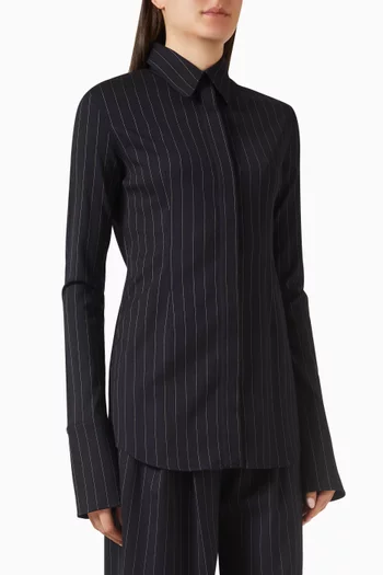 Pinstripe Tuxedo Shirt in Virgin Wool Blend