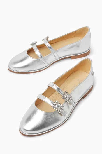 Rhinestone Ballerina Flats in Leather