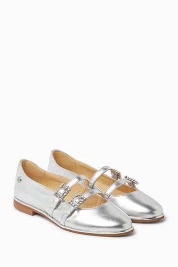 Rhinestone Ballerina Flats in Leather