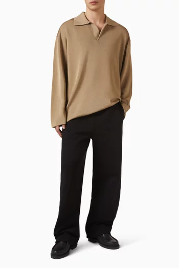 Long Sleeve Polo Sweater in Wool & Viscose