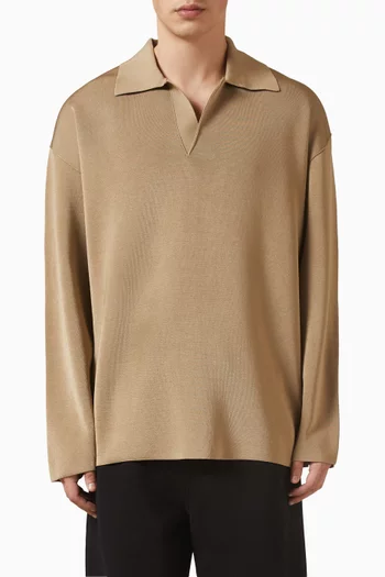 Long Sleeve Polo Sweater in Wool & Viscose