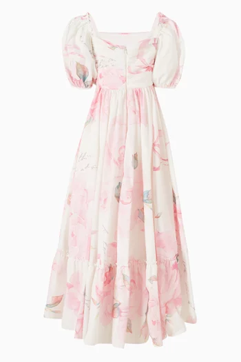 Floral-print Puffed-sleeves Dress