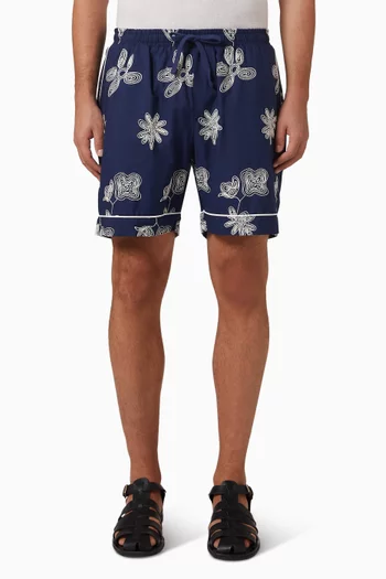 Flores Embroidered Shorts in Cotton Poplin