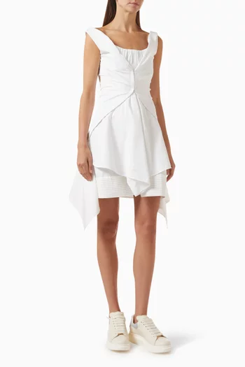 Gathered Mini Dress in Cotton Poplin
