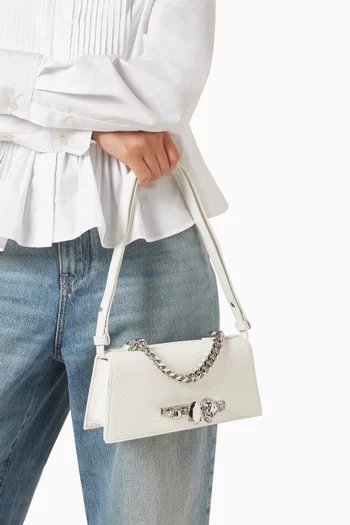 Mini Jewelled Shoulder Bag in Croc-embossed Leather