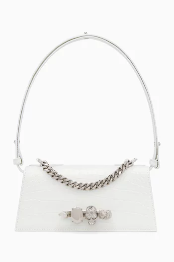 Mini Jewelled Shoulder Bag in Croc-embossed Leather