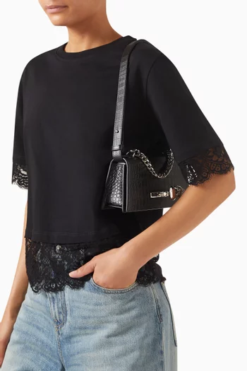 Mini Jewelled Shoulder Bag in Croc-embossed Leather