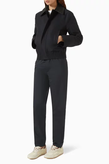 Intrecciato Leather Collar Blouson Jacket in Silk-blend