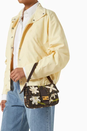 90s Embroidered Baguette Shoulder Bag in Zucca Canvas