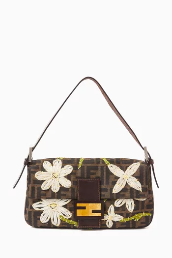 90s Embroidered Baguette Shoulder Bag in Zucca Canvas
