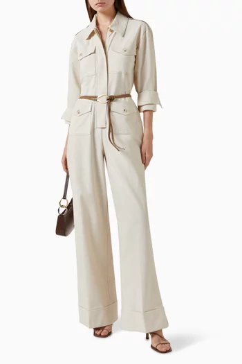 جمبسوت مريح بحزام مزيج كتان