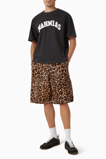 Leopard Print Basketball Shorts in Calf Hair Leather