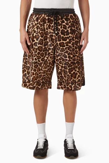 Leopard Print Basketball Shorts in Calf Hair Leather