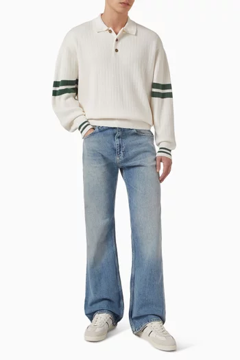 90s Tommy Badge Stripe Sleeve Polo Sweater in Cotton