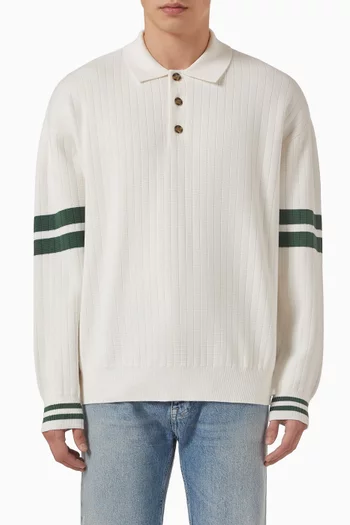 90s Tommy Badge Stripe Sleeve Polo Sweater in Cotton