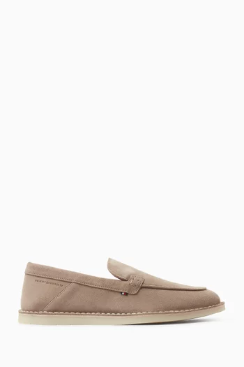 Debossed Logo Topstitch Loafers in Suede