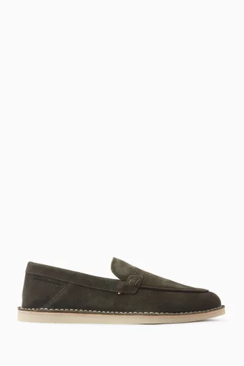 Debossed Logo Topstitch Loafers in Suede