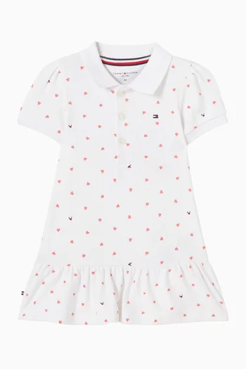 Heart Print Pointelle Polo Dress