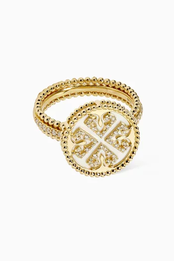 Lace Diamond & Mother-of-Pearl Statement Ring in 18kt Yellow Gold