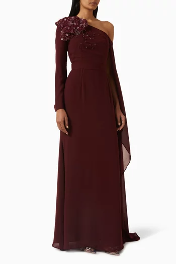 Embellished One-shoulder Dress