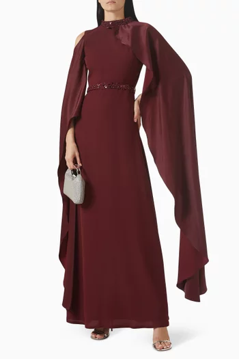 Embellished Cape-sleeve Dress