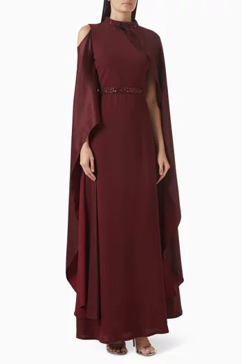 Embellished Cape-sleeve Dress