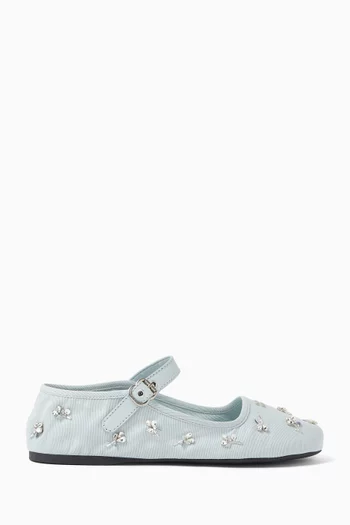 Embroidered Ballerina Flats in Wool-drill