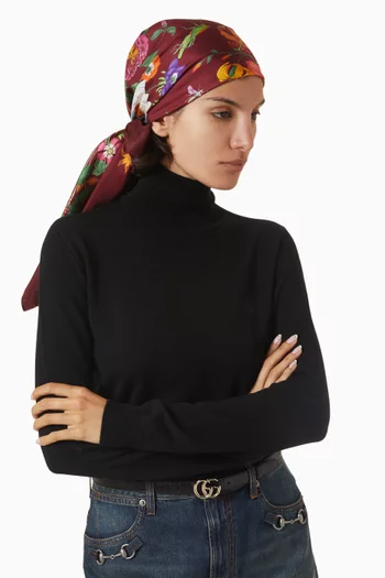 Printed Flora Carré Scarf in Silk-twill