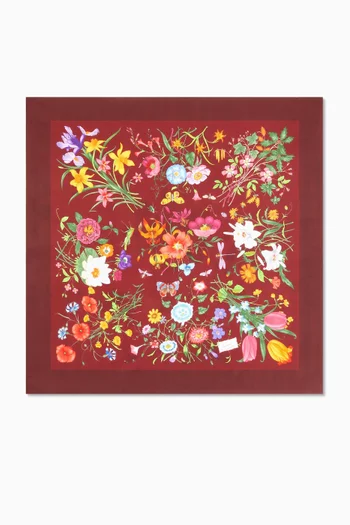 Printed Flora Carré Scarf in Silk-twill