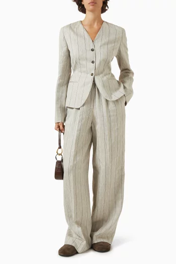 Stripe Drawstring Pants in Linen