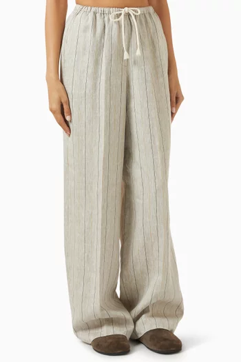 Stripe Drawstring Pants in Linen
